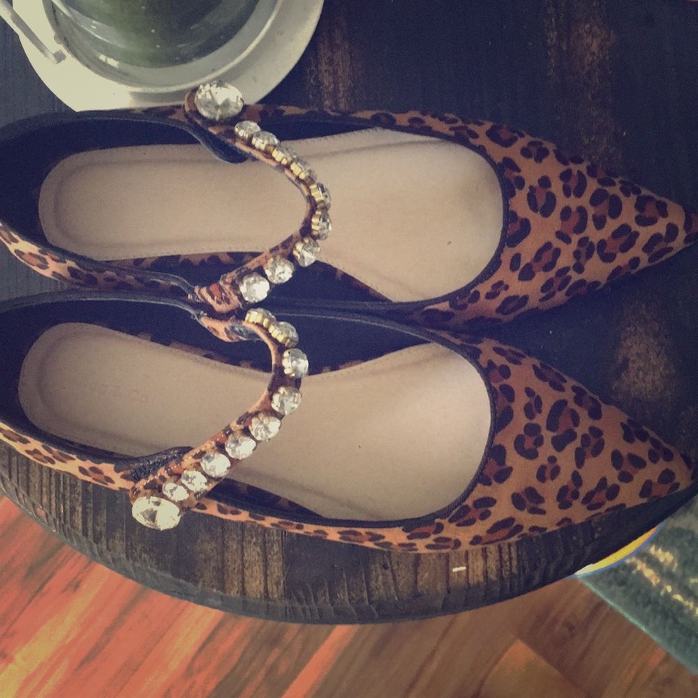Leopard and Bling Flats Size 8